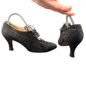 Salvatore Ferragamo Black Suede Lace Up Heels Pumps Italy 6.5